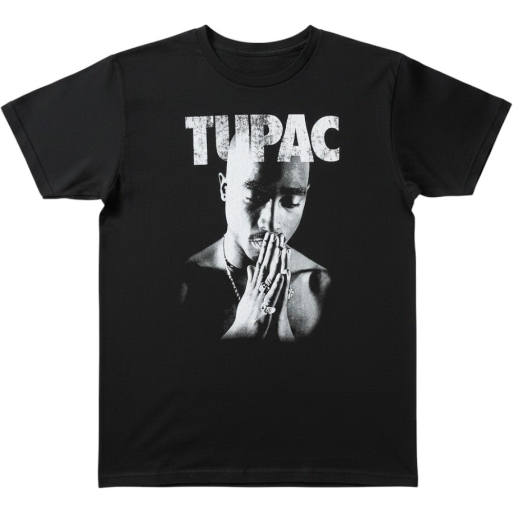 2Pac Tupac Shakur Graphic T-Shirt Mens Medium Black Portrait Rap Tee 100% Cotton